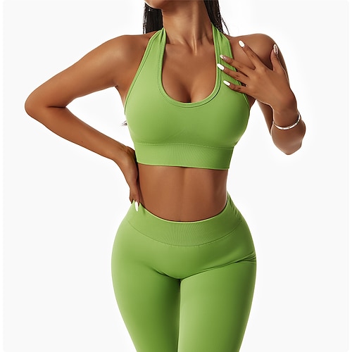 

Women's Yoga Set 2 Piece Solid Color Clothing Suit Yoga Fitness Gym Workout Tummy Control Butt Lift Breathable Sport Activewear Stretchy