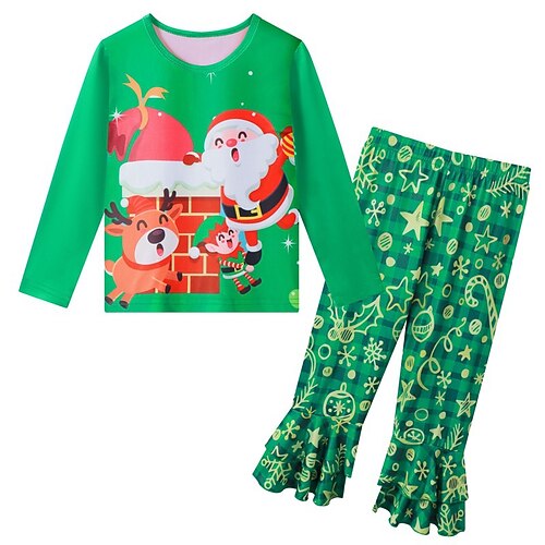 

2 Pieces Toddler Girls' Ugly Christmas Santa Claus Sweatshirt & Pants Set Long Sleeve Active Christmas Gifts Cotton 3-7 Years Winter Green Red