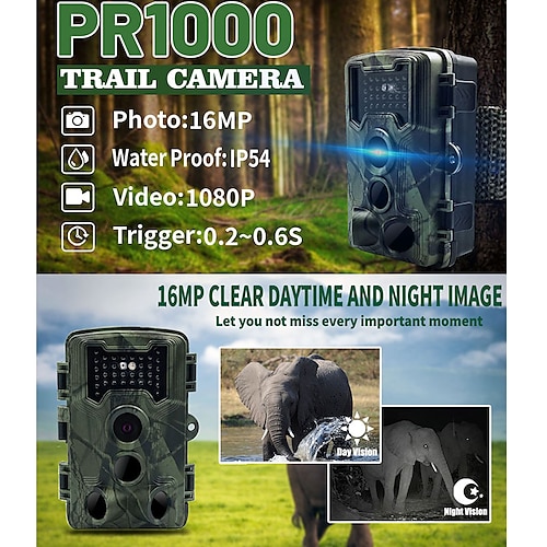 

PR1000 Trail Camera 1080P HD Video Wildlife Hunting Cam 16MP Infrared Night Vision PIR Sensor Outdoor IP54 Waterproof Camcorder