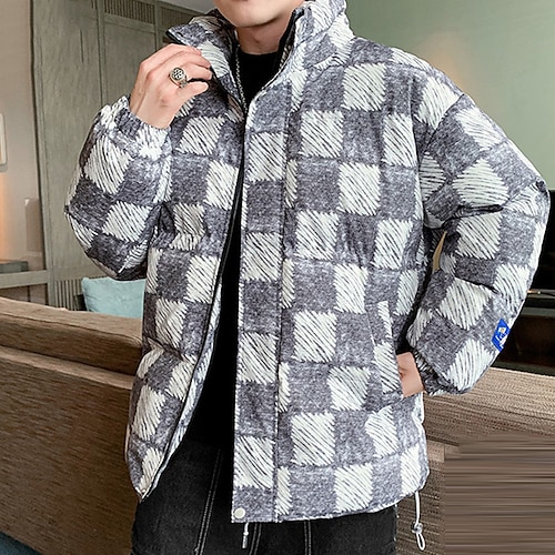 

Men's Coat Warm Sports & Outdoor Zipper Plaid 3D Printed Graphic Stand Collar Fashion Jacket Outerwear Long Sleeve Pocket Fall & Winter