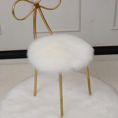 

Faux Fur Sheepskin Chair Cushion Pad Round Chair Cover Seat Slipcover Non-Slip Thick Durable and Washable Pads for Dining Room, Office, Kitchen