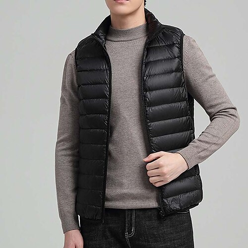 

Men's Down Vest Winter Jacket Winter Coat Windproof Warm Date Casual Daily Office & Career Solid Color Outerwear Clothing Apparel Wine Black Dark Navy