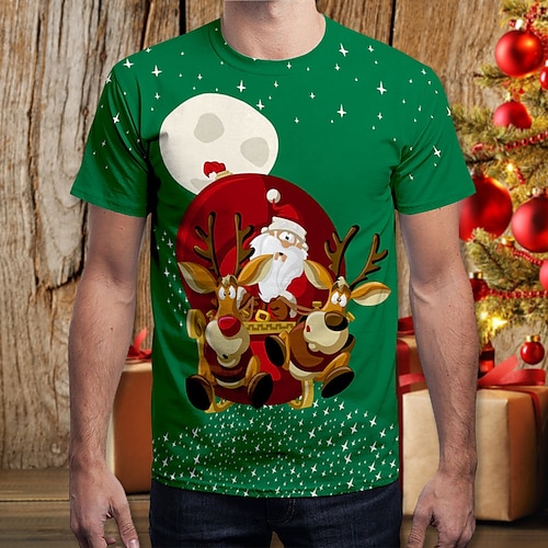 

Men's Unisex Christmas T shirt 3D Print Graphic Prints Santa Claus Print Short Sleeve Tops Lightweight Casual Big and Tall Green Red Light Green / Summer