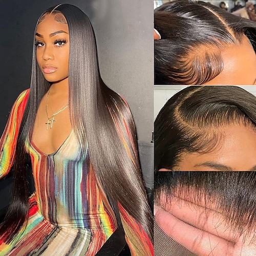 

Straight Lace Front Wigs Human Hair Pre Plucked HD Transparent 13x4 Lace Frontal Wigs Human Hair with Baby Hair 150% Density Brazilian Virgin Human Hair Wigs for Black Woman Natural Color