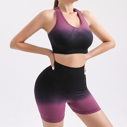 

Sports Bra Shorts Spandex Fitness Boxing Running Breathable Quick Dry Shockproof Padded High Support Color Gradient Breathable Running