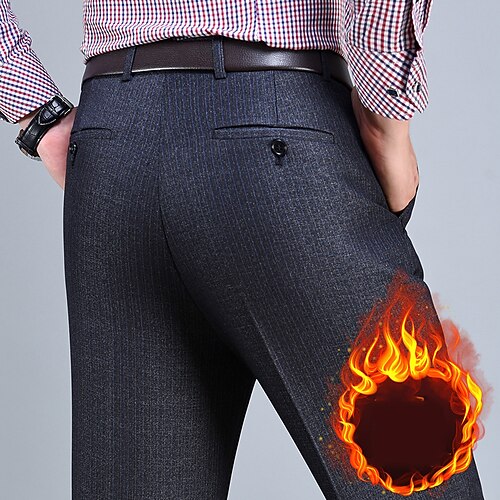 

Men's Dress Pants Fleece Pants Winter Pants Trousers Pocket Solid Color Comfort Warm Business Casual Daily Cotton Blend Retro Vintage Formal 1 2 Stretchy