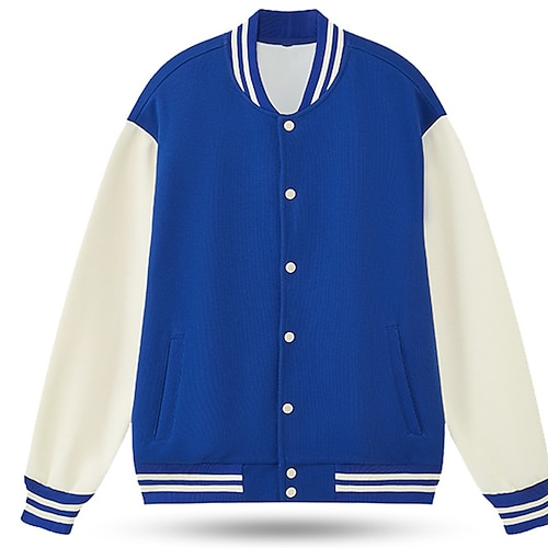 

Men's Varsity Jacket Warm Daily Wear Vacation Going out Single Breasted Standing Collar Comfort Leisure Jacket Outerwear Color Block Button Pocket Black Blue Green