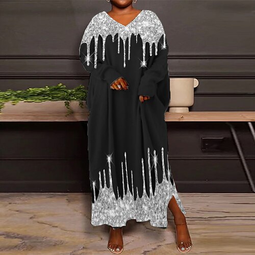 

Women's Plus Size Sweatshirt Dress Color Gradient V Neck Long Sleeve Winter Fall Casual Maxi long Dress Outdoor Daily Dress
