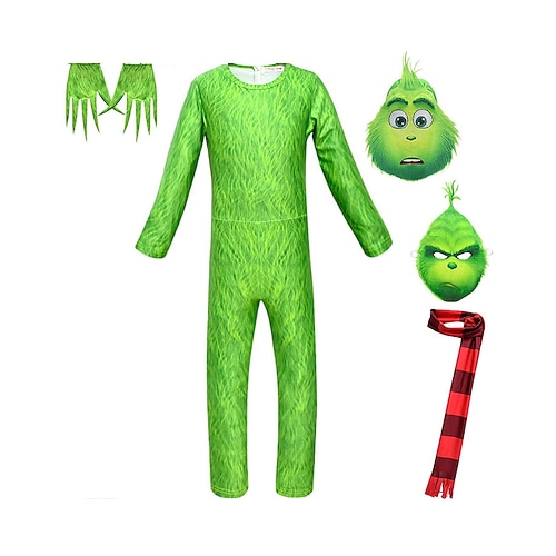 

4 Pieces Kids Boys Christmas Grinch Clothing Set Outfit Cartoon Plaid Long Sleeve Set Christmas Gifts Fashion Cool Winter Fall 7-13 Years Green Dark Green