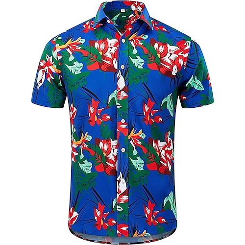 

Men's Shirt Floral Coconut Tree Graphic Prints Turndown Black Blue Yellow White 3D Print Outdoor Street Short Sleeves Button-Down Print Clothing Apparel Tropical Designer Casual Hawaiian