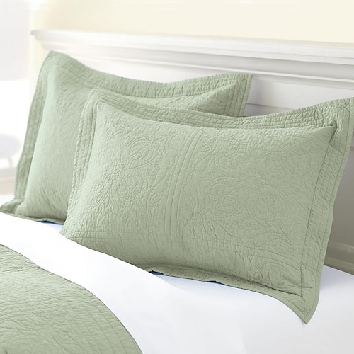 

100% Cotton Quilted Pillow Shams 2-Piece, Embroidered Bed Pillow Shams Soft Breathable Pillow Cover with Envelope Closure, Standard Queen King Size