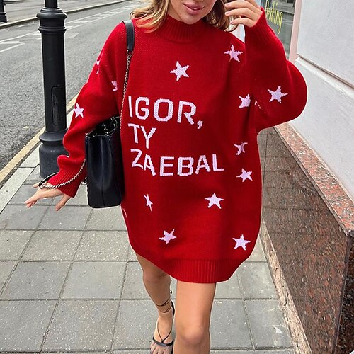 

Women's Ugly Christmas Sweater Pullover Sweater Jumper Ribbed Knit Knitted Letter Crew Neck Stylish Casual Outdoor Christmas Winter Fall Green Black XS S M