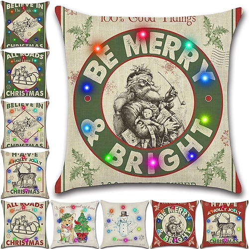 

Christmas LED Lights Throw Pillow Cover 1PC Reindeer Holly Jolly Soft Decorative Square Cushion Pillowcase for Bedroom Livingroom Sofa Couch Chair Superior Quality