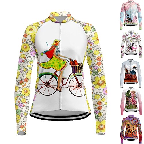 

Women's Cycling Jersey Long Sleeve Bike Jersey Top with 3 Rear Pockets Mountain Bike MTB Road Bike Cycling Breathable Quick Dry Moisture Wicking Reflective Strips Purple Yellow Rosy Pink Graphic