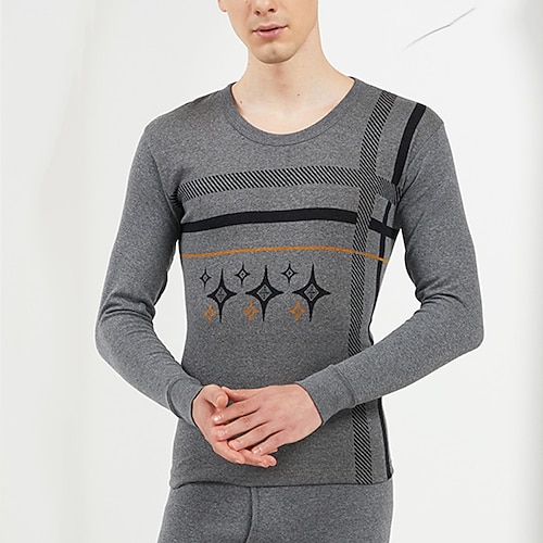

Men's Thermal Underwear Sleepwear Thermal Set Patchwork Basic Fashion Comfort Home Polyester Warm Crew Neck Long Sleeve Pant Elastic Waist Winter Fall Light gray Dark Gray