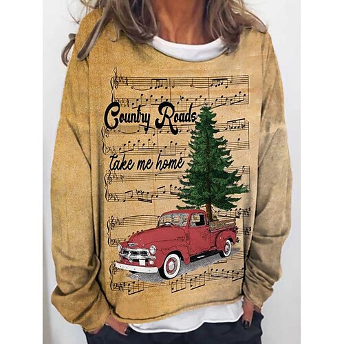 

Women's Sweatshirt Pullover Basic Yellow Christmas Tree Christmas Round Neck Long Sleeve S M L XL 2XL 3XL