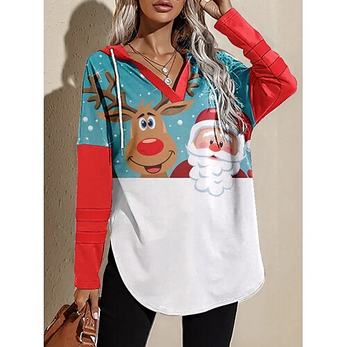 

Santa Claus Reindeer Masquerade Hoodie Women's Christmas Christmas Carnival Masquerade Adults' Christmas New Year Eve Polyester Top