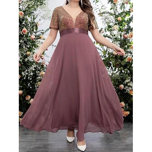 

Women's Plus Size Party Dress Print V Neck Short Sleeve Spring Summer Stylish Modern Maxi long Dress Formal Party Dress