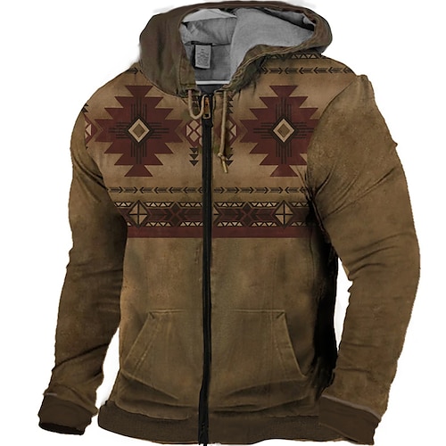 

Men's Full Zip Hoodie Jacket Brown Hooded Graphic Prints Zipper Print Sports & Outdoor Daily Sports 3D Print Boho Streetwear Designer Spring & Fall Clothing Apparel Hoodies Sweatshirts