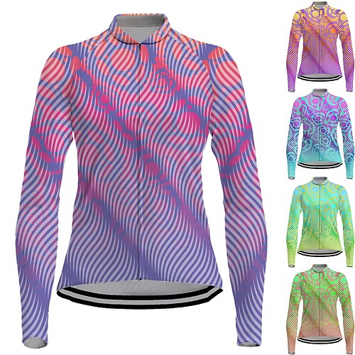 

21Grams Women's Cycling Jersey Long Sleeve Bike Jersey Top with 3 Rear Pockets Mountain Bike MTB Road Bike Cycling Breathable Quick Dry Moisture Wicking Reflective Strips Green Yellow Sky Blue / Gear