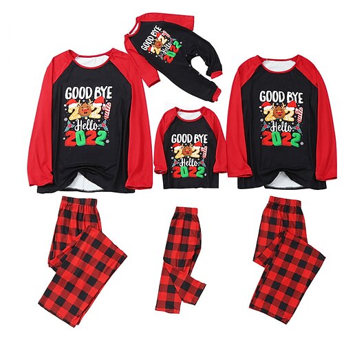 

Christmas Pajamas Family Letter Elk Number Home Black Long Sleeve Basic Matching Outfits