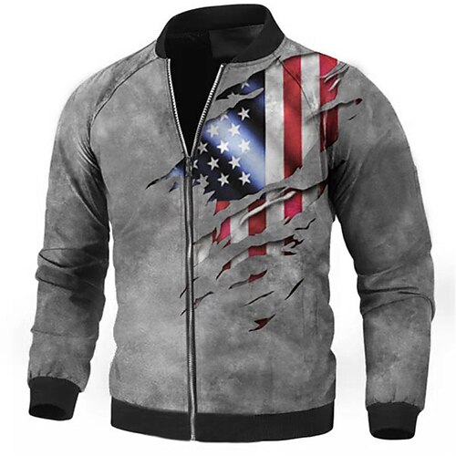 

Men's Coat Warm Sports & Outdoor Zipper Graphic Prints National Flag 3D Printed Graphic Standing Collar Fashion Jacket Outerwear Long Sleeve Zipper Fall & Winter