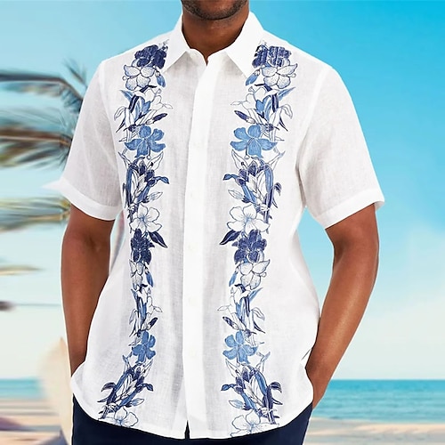 

Men's Shirt Floral Graphic Prints Turndown White 3D Print Outdoor Street Short Sleeves Button-Down Print Clothing Apparel Fashion Designer Casual Soft