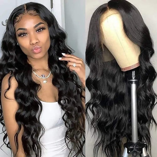 

Lace Front Wigs Body Wave Wigs Black Glueless Natural Looking for Black Women Heat Resistant Fiber Wigs Pre Plucked with Baby Hair For Daily Party Use 24 Inch