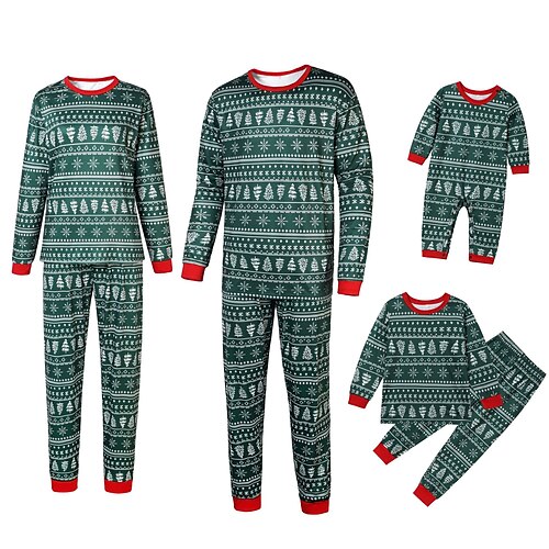 

Christmas Pajamas Family Tree Home Crewneck Green Long Sleeve Basic Matching Outfits