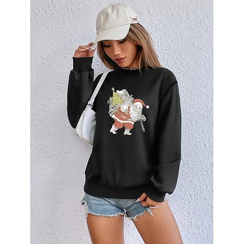 

Women's Pullover Casual Christmas Black Graphic Casual Round Neck Long Sleeve S M L XL