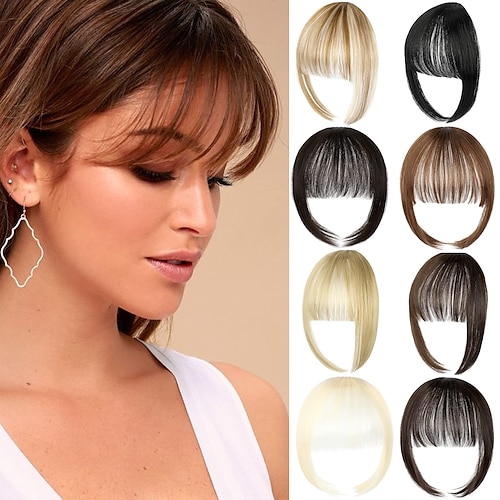 

Bangs Hair Clip in Extensions Natural Fringe Bangs Clip-on Front Neat Flat Bang One Piece Long Straight Hairpiece for Women