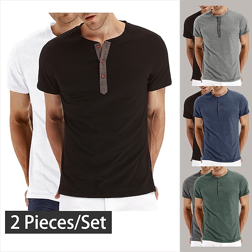 

Men's Muscle Henley Shirts 2 Pack Short Sleeve Workout Gym T-Shirt