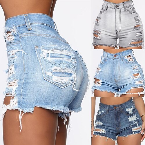 

Women's Shorts Cotton Blue Dark Blue Grey High Waist Shorts Going out Casual Daily Short Outdoor Solid Colored S M L XL 2XL