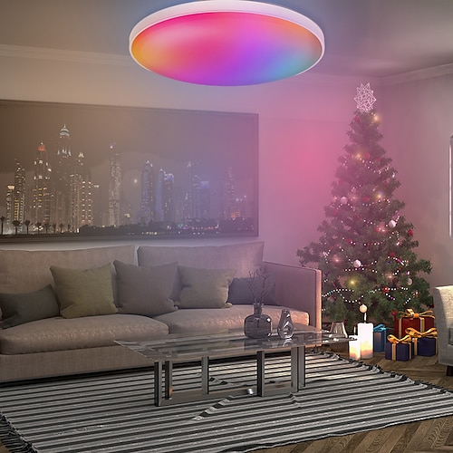 

Smart Ceiling Light Fixture 12Inch 30W RGB Color Changing Bluetooth WiFi App Control 2700K-6500K Dimmable Sync with Music Compatible with Alexa Google Home Christmas gift