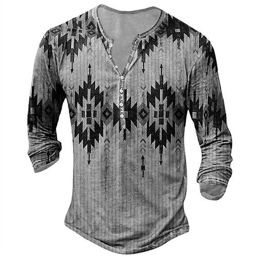 

Men's Henley Shirt T shirt Tee Tee Graphic Argyle Henley Blue Brown Gray 3D Print Outdoor Daily Long Sleeve Button-Down Print Clothing Apparel Basic Designer Classic Comfortable