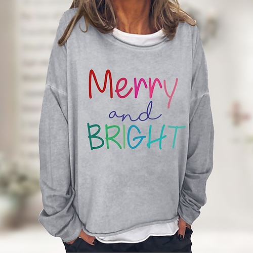 

Women's Pullover Black Khaki Light Grey Royal Blue Red Crew Neck Letter Print Christmas Casual Daily Hot Stamping Basic Casual Christmas Fall Spring Clothing Apparel Hoodies Sweatshirts