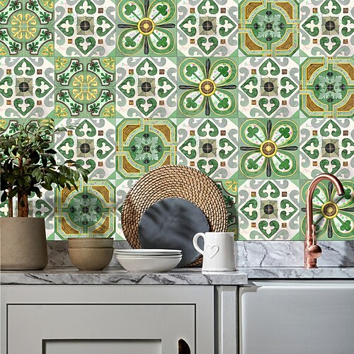 

Tennes Thickened Frosted Ceramic Tile Sticker Decorative Ceramic Tile Sticker Detachable Oil Proof Waterproof Removable Wallpaper Kitchen Bathroom Living Room Self-adhesive Wall Sticker Home Decorati