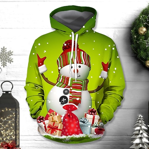 

Men's Pullover Hoodie Sweatshirt Cartoon 3D Ugly Christmas Hooded Christmas 3D Print 3D Print Christmas Hoodies Sweatshirts Long Sleeve Green