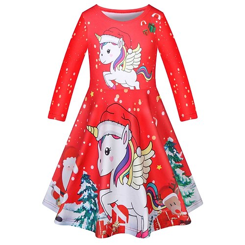 

Kids Girls' Ugly Christmas Dress Cartoon A Line Dress Above Knee Dress Outdoor Cotton Long Sleeve Active Dress 3-7 Years Winter Red Rose Red