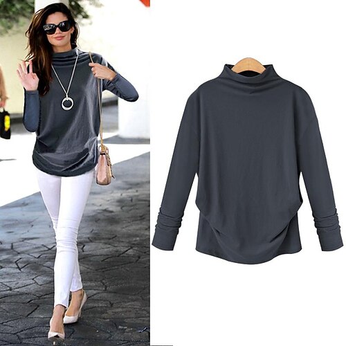 

long-sleeved women's 200-jin new t-shirt korean version large size loose top all-match mid-length blouse half turtleneck bottoming shirt