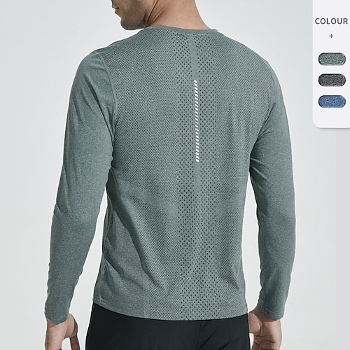

Men's Workout Shirt Running Shirt Patchwork Long Sleeve Top Athletic Athleisure Winter Breathable Quick Dry Soft Fitness Running Jogging Sportswear Activewear Solid Colored Dusty Blue Sage Gray
