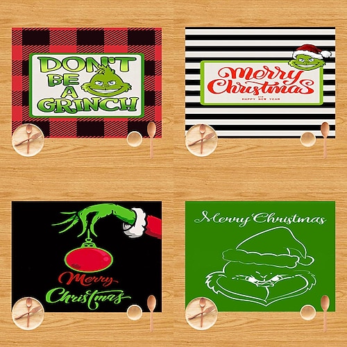 

Christmas Grinch Placemat Table Mat for Dining Table, for Christmas Holiday Table Decorations for Party