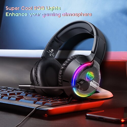 

Fone de ouvido para jogos S19 com redução de ruído de microfone Luz RGB Som surround Fone de ouvido com fio para celular PS4 PC