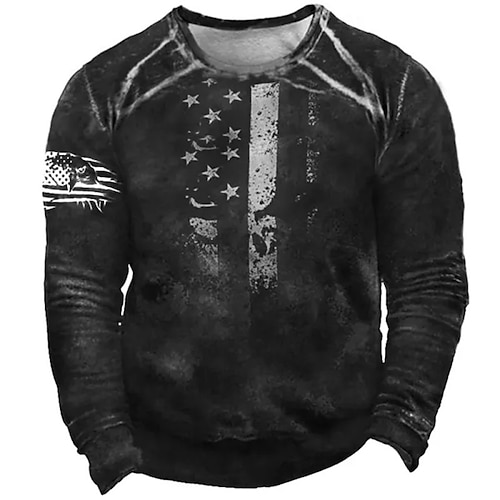 

Men's Sweatshirt Pullover Black Crew Neck Graphic Prints National Flag Print Daily Sports Holiday 3D Print Basic Streetwear Designer Spring & Fall Clothing Apparel Hoodies Sweatshirts