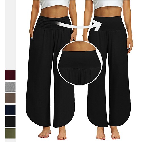 

Women's Wide Leg Pants Trousers Loose Plain Classic Modern Regular Summer Wine Red Darkblue Black Light Grey Dark Coffee