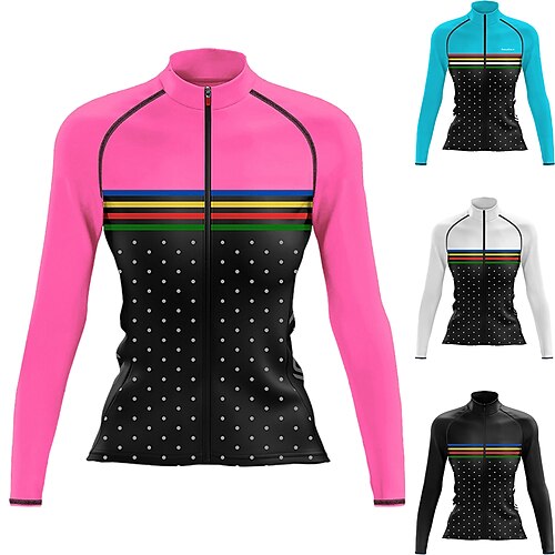 

21Grams Women's Cycling Jersey Long Sleeve Bike Jersey Top with 3 Rear Pockets Mountain Bike MTB Road Bike Cycling Breathable Quick Dry Moisture Wicking Reflective Strips Rosy Pink Blue White Polka