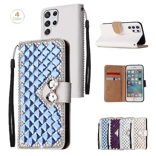 

Phone Case For Samsung Galaxy Wallet Card A73 A53 A33 S22 Ultra Plus S21 FE S20 S10 S10 Plus A21s Note 20 10 Ultra Plus A71 A51 A31 Bumper Frame Flip Magnetic Crystal Diamond TPU PU Leather