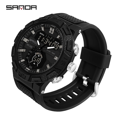 

SANDA Digital Watch Men's Sports Digital Wristwatch LED 50m Water Resistant Resin Strap Shockproof Stopwatch