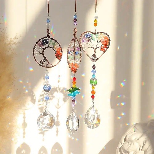 

1pc Heart Shaped Dreamcatcher Sun Catcher, Handmade Crystal Tree Of Life Pendant Rainbow Maker Drops Hang For Window Home Decor Car Charms