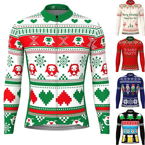 

Men's Cycling Jersey Ugly Christmas Long Sleeve Bike Jersey Top with 3 Rear Pockets Funny Christmas Mountain Bike MTB Road Bike Cycling Breathable Quick Dry Moisture Wicking Reflective Strips Green